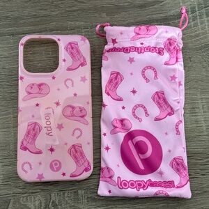 iPhone 14 Pro Max Loopy Pink Western Case with Pouch